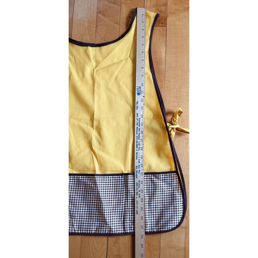 Vtg Apron Mustard Yellow & Brown 3 Pockets Homespun 1970 s Cottage Grandma Core - Picture 6 of 8